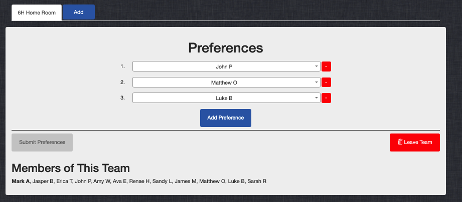 student preferences screenshot 1